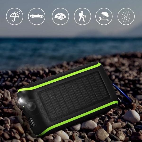 Solladdare, 8000 mah bärbar handvev telefonladdare 2 USB portar Power med ledflaskor black