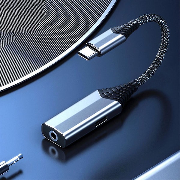 2 i 1 Type C Adapter Usb C til 3,5 mm lydadapter 60w hurtigopladningskonverter