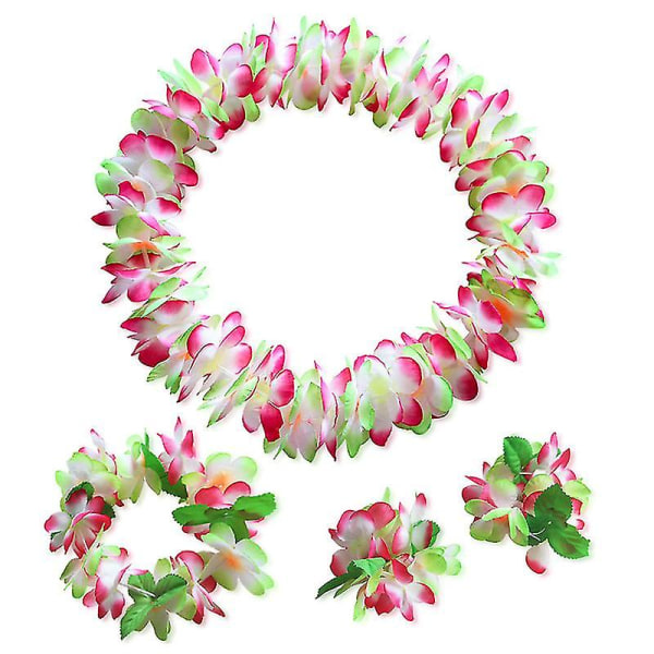 Hawaiian Lei Silke Flower Armbåndssæt, 4-delads festartikler