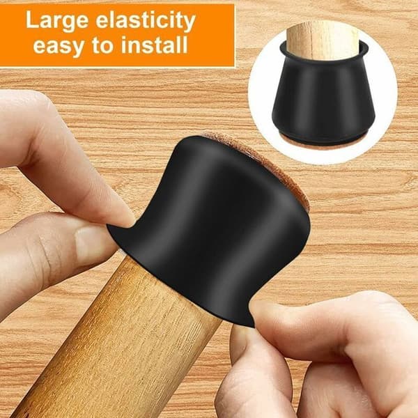 Silikongulvbeskytter - 35-40 mm - 24 dele - Integreret filt - Elastisk - Sort