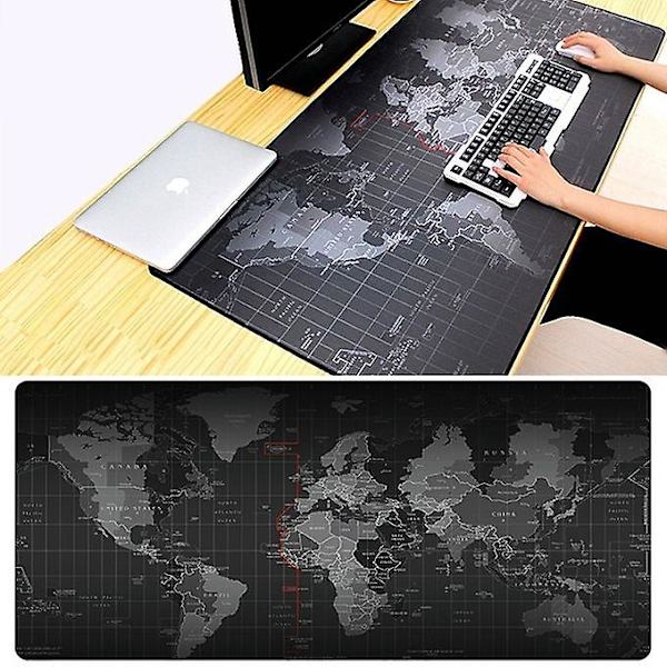 Förlängd Stor Anti-halk världskarta mönster Slät tyg Yta Spel Musmatta Tangentbordsmatta, Storlek: 90 X 40 cm