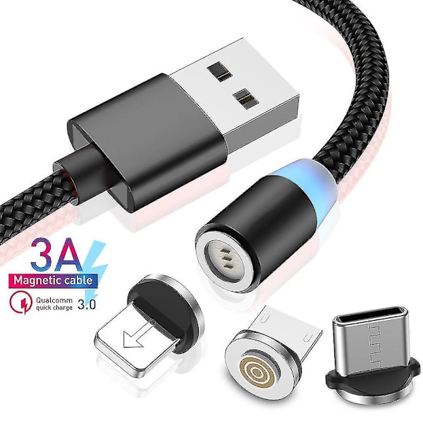 3-in-1 magneettinen latauskaapeli, nylon USB kaapeli, magneettiset tiedot