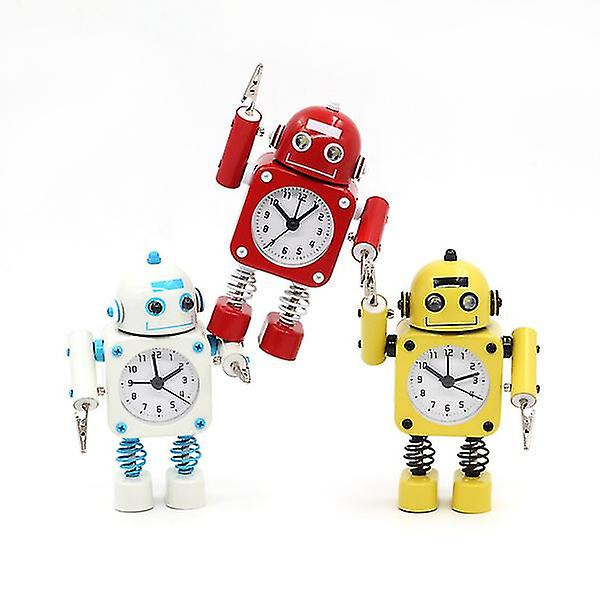 Icke-tickande robotväckarklocka i rostfritt metall - väckarklocka med blinkande ögonljus och handklämma Yellow