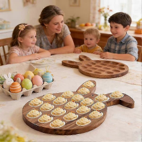 【BQ】Kaninformet træserveringsbakke med 21 huller til deviled eggs – serveringsfad til påskefest og forår
