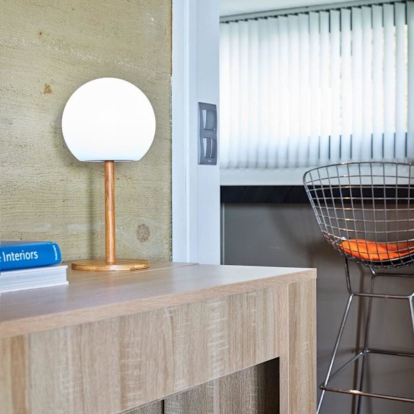 Bordslampa sladdlös utdragbar bambufot LED varmvit/vit H28cm