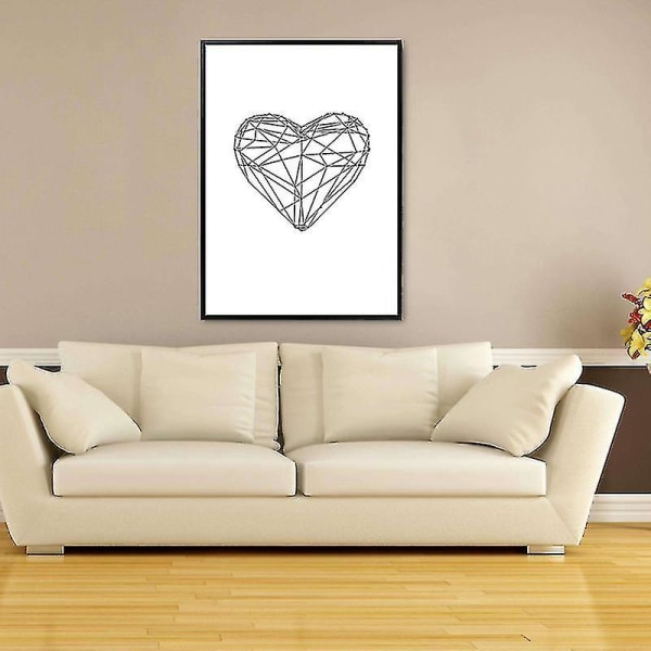 Geometrisk hjärtformad dekormålning Vacker ramlös dekor hängande målning för hem sovrum barnrum 36x28cm (svart)