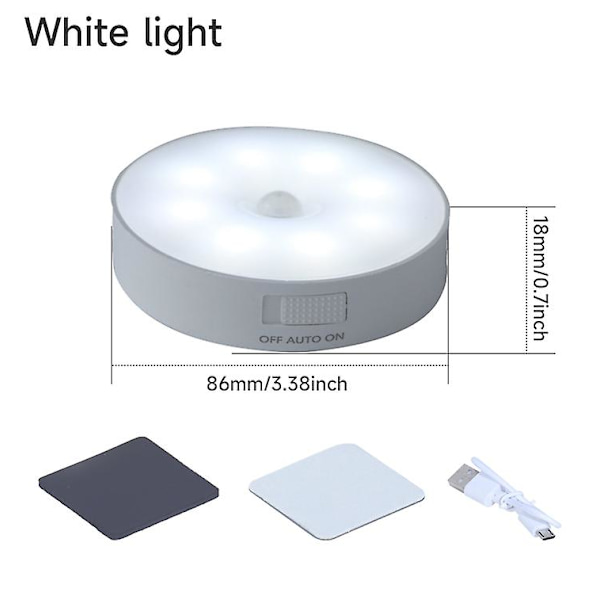 Bevægelsessensor Lys Led Usb Natlys Genopladelig Lampe Til Køkken Soveværelse Trapper Skab Entre Skab Garderobe Natlys 2PC White