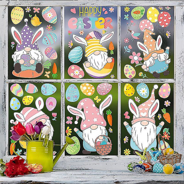 Easter Window Stickers, Easter Decorations 9 Sheets Easter Bunny Window Clings Pvc Static Stickers B