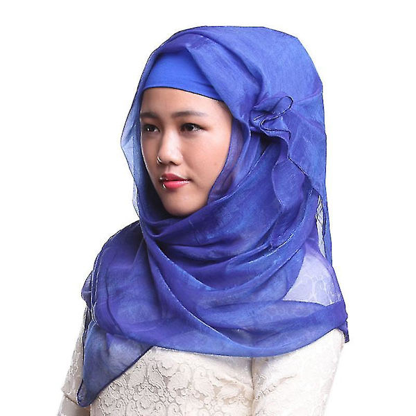 Kvinder Islamisk Muslim Hijab Tørklæde Blødt Sjal Dubai Full Cover Wrap Tørklæde Tørklæder Blue