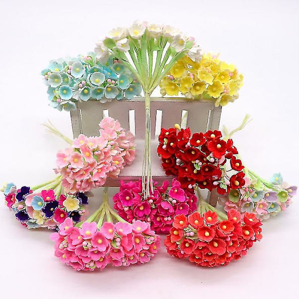 8 stycken / 40 huvuden 1 cm mini papper blommor rosor bukett konstgjord blomma Billig bröllopsdekoration för scrapbooking Diy Flores 9