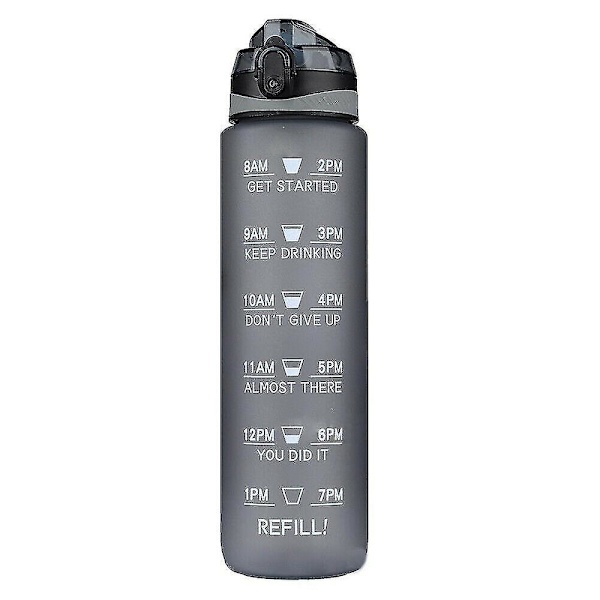 1 litran kannettava suuri tilavuus vesipullo motivoiva juomapullo aikamerkinnöillä Bpa Free Sports Gym black