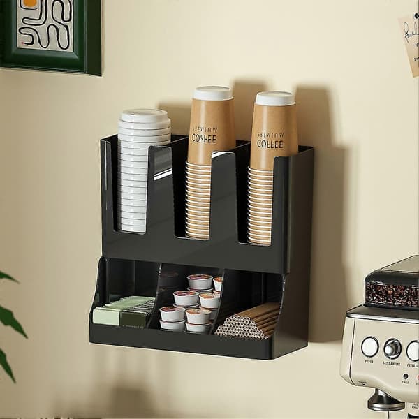 6-roms, 2-lags koppoppbevaring, benkeplate, moderne, minimalistisk og estetisk hjemmekaffebar Black