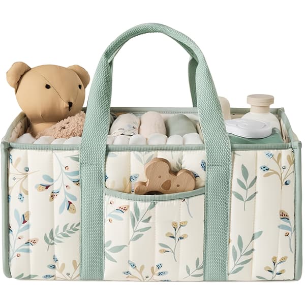 【BQ】Portable Storage Basket with Sturdy Handles Light Blue White Polyester Organizer for Car Trunk Home