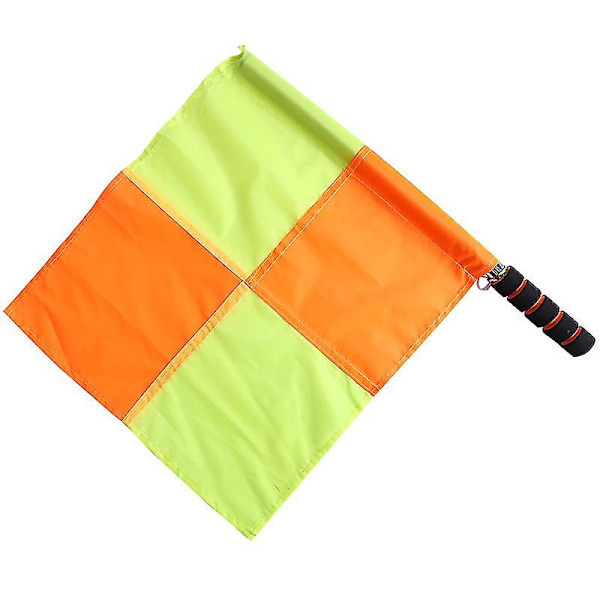 2 stk. linjedommer-dommerflag synlige, røde gule ternet flag-fodbold/fodbold