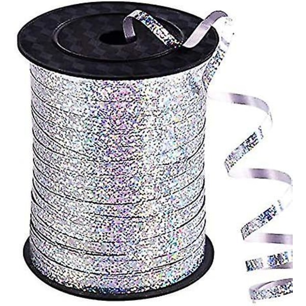 100yards Silver Crimped Curling Ribbon Glänsande metallisk ballongsnöre