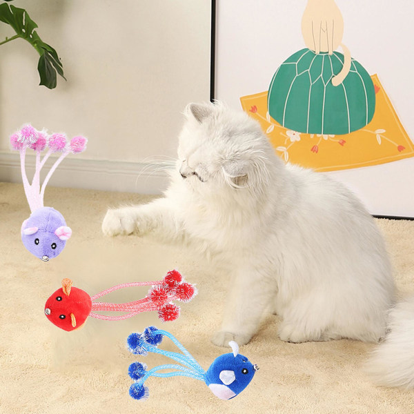 Farfi Kattunge Toy Mus Form Lindra tristess Leka Teaser Husdjur Interaktiv plyschleksak for Kitty Purple