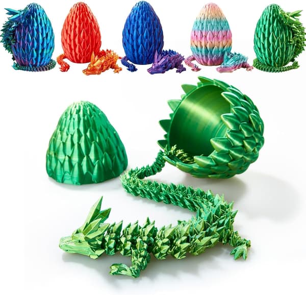 【BQ】3D-printet drageegg, krystalldraker i drageegg, overraskelsesegg, leddet drage, gave til gutter og jenter Yellow Green