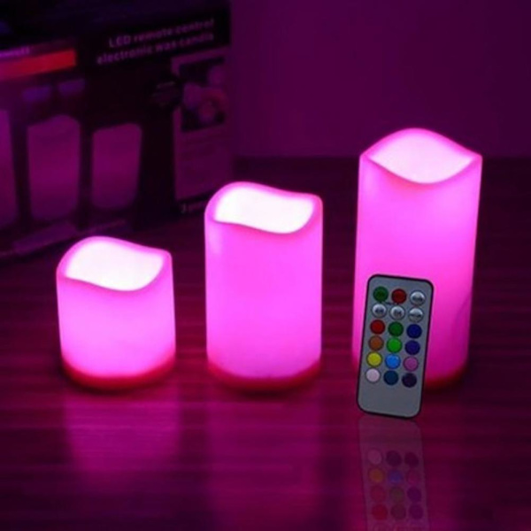 3-pack LED flimrande ljus Fjärrkontroll 12 färger Flameless Wave Edge Lamp