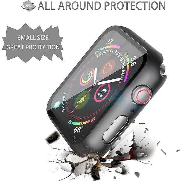Hårt PC case med skärmskydd i härdat glas kompatibel med Apple Watch Series 6 Se Series 5 Series 4 40 mm - Svart, 2-pack
