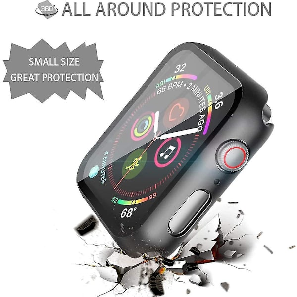 Kova PC- case , jossa karkaistu lasi näytönsuoja Yhteensopiva Apple Watch Series 6 Series 5 Series 4 40mm - musta, 2 kpl