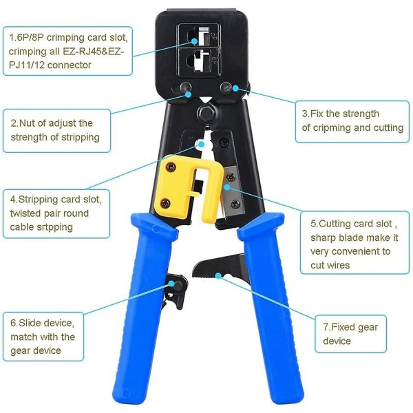 Profesjonelt Ez Pass Through Crimping Tool - Ratchet Crimper - Wire Stripper for gamle Internett-kontakter
