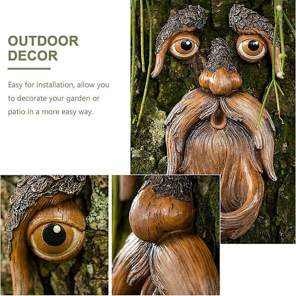 Træansigt Fugl Haveføder Ansigter Hugger Decor Udendørs Mand Gammel Skulptur Gård Vild Ornament Mørk Udsmykning Statue Lunefuldt 15X10cm As Shown