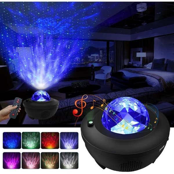 LBell Galaxy 3-i-1 Natlys-projektor - Stjerneprojektor + Ocean Wave LED-projektor - Sort - Børn
