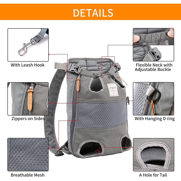 Pet Dog Carrier Front Chest Backpack, Adjustable Hands-free Backpack