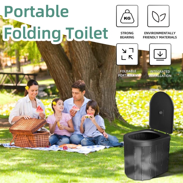 Bærbar sammenklappelig toilet, campingtoiletter sammenklappelig toilet kode biltoilet sammenklappelig bærbar udendørs black