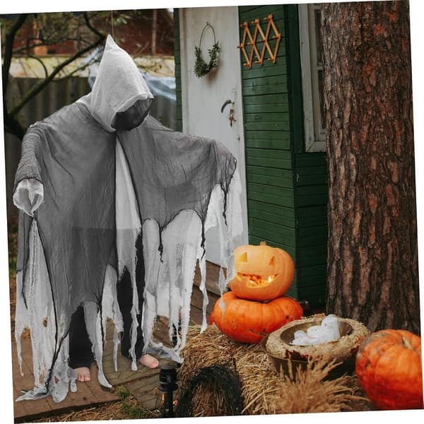 Dødskappe Halloween Reaper Kostume Voksen Grå Hætteklædt Kappe Blodig Kappe