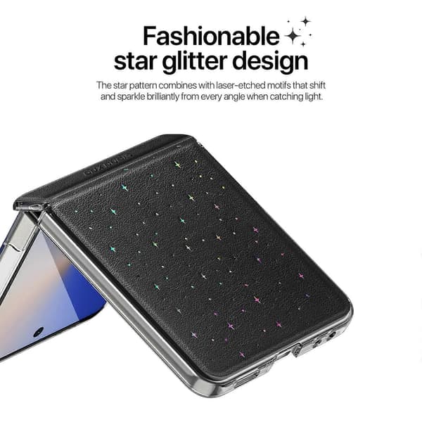 DUX DUCIS STEX Series Stjernemønstret Læder Foldbart Telefoncover Sort Black For Samsung Galaxy Z Flip7 5G