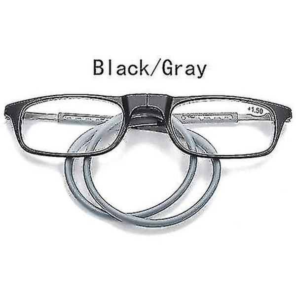 Magnetiske Hængende Halsbriller Bærbare Foldbare Tr90 Læsebriller Til Mænd Kvinder 1.5x Black Gray