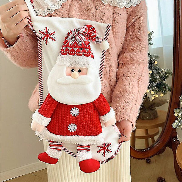 Tomtestrumpor Stickad julstrumpa Jultomte Inredningsstrumpor med öppen spis Julklappspåsar Godishållare Dekor för hemmet C413