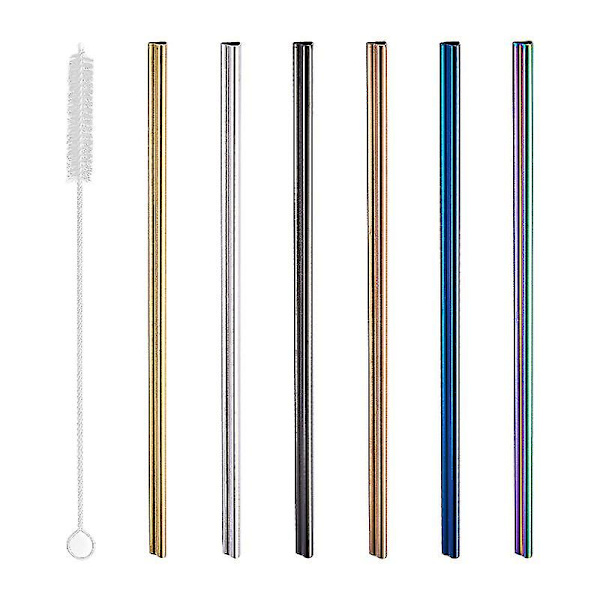 6 ruostumattomasta teräksestä valmistettua smoothiepilliä, 8,46" x 8 mm, puhdistusharjalla, hopea magic väri Magic Color