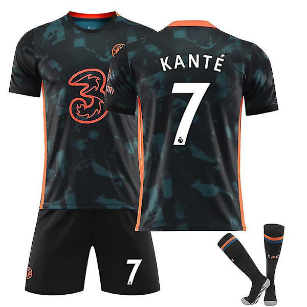 Uusi Kante #7 Jersey Chelsea Fc 22 Jalkapallo T-paidat Neulesetti Lapsille Nuorten Blackorange Black-orange 22(120-130CM)