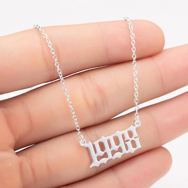 1980-2019 Birth Year Number Charm Pendant Stainless Steel Chain Necklace Jewelry Golden 1991