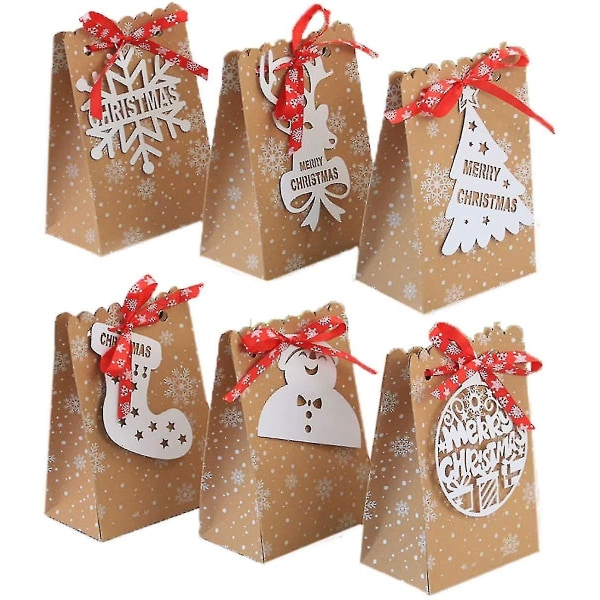 24st julgodispåsar med etiketter Snowflake Band Kraft Cookies Godispåsar