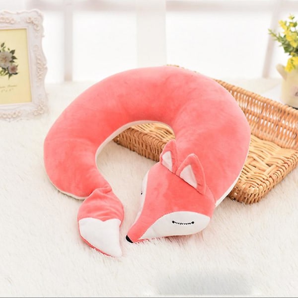 Animal Cotton Plush U Shape Neck Pillow Travel Car Home Pillow Nap Animal Pillow Health Care With Eye Mask Pink 30x30x8cm