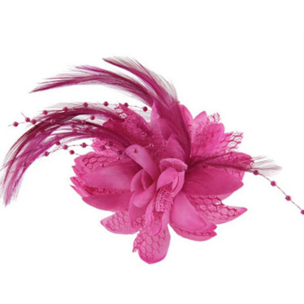 Kvinnor Blomma Fjäder Corsage Hårband Pin Hårklämma Huvudbonader Festdekor Present Rosa Pink
