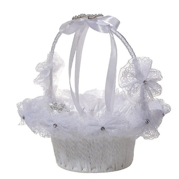 Kristallblomma barn Blomkorg Bowknot Blomkorg Elegant festkorg för bröllop (vit)