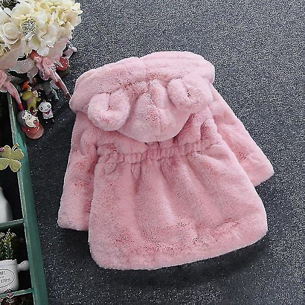 Hhcx-kid pige Fluffy imiteret pels hættefrakke fleecejakke Vinter varmt outwear Pink 7-8 Years