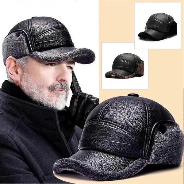 【BQ】Skinnbaseballcaps, varm vintercaps for menn, ørebeskyttelseshette for eldre – grå Gray