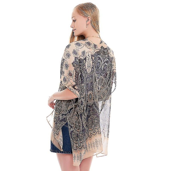 Kvinder Boho Chiffion tørklæde tørklæder Soft Wrap Sjal Stole Kortærmet Bluse Top Khaki