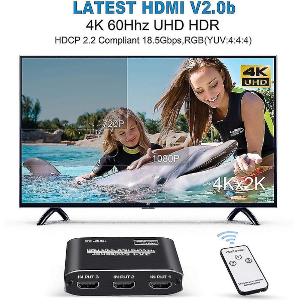 4k Hdtv Hdmi Splitter Switcher 3 Input 1 Output med fjärrväljare