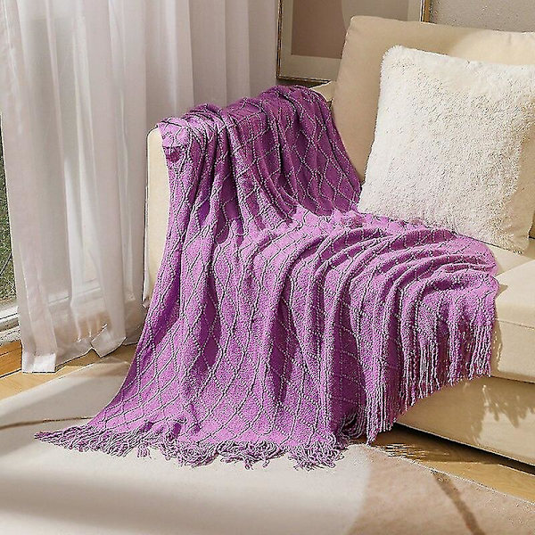 Inya Slängfilt Strukturerad Solid Mjuk Soffa Soffa Överdrag Dekorativ nordisk stickad filt Tyngd juldekor Plädar diamond purple 130x230cm