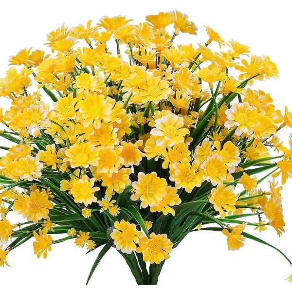 4 stk kunstige tusenfryd blomster kunstige blomster grønne plastbusker falske blomster innendørs utendørs (hvit) yellow