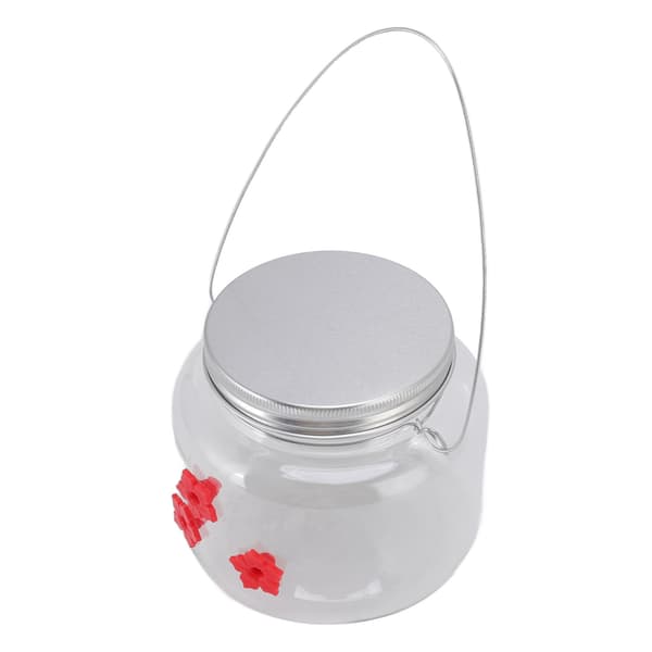 Hængende Fuglefoderautomat 475ml Rødt Blomsterdesign 3 Foderporte Bred Åbning Nem Påfyldning