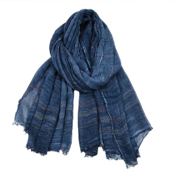 Winter Men's Scarf Cotton Linen Yarn-dyed Striped Men's Scarf A 175cm