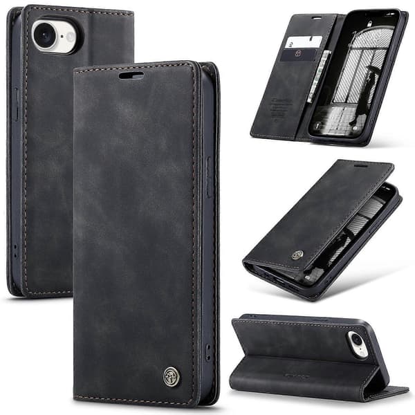 Kompatibel med iPhone 16e Plånboksfodral CASEME 013 Series PU Läder Telefonfodral Stativ Multicolor Multicolor Black