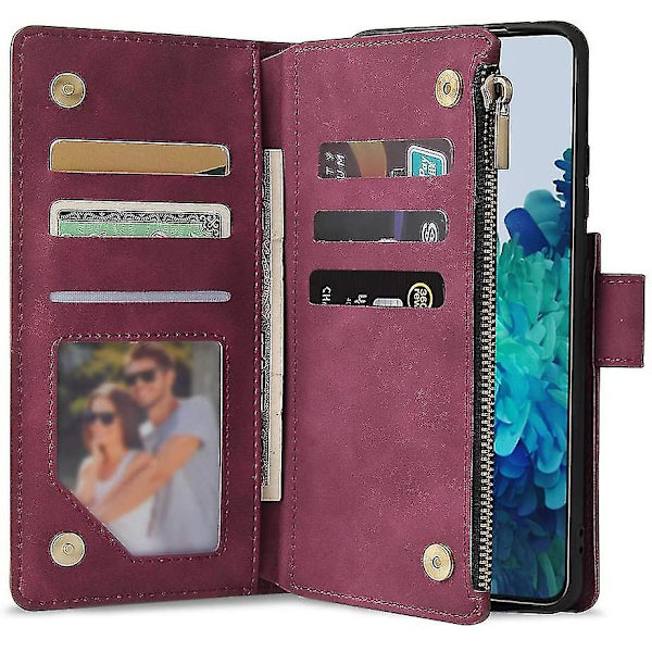 Samsung Galaxy S21 5g Case Premium Läder Folio Flip Case Kortplatser Hållare [kickstand] Blixtlåsficka Stötsäkert case med [handledsrem] För S